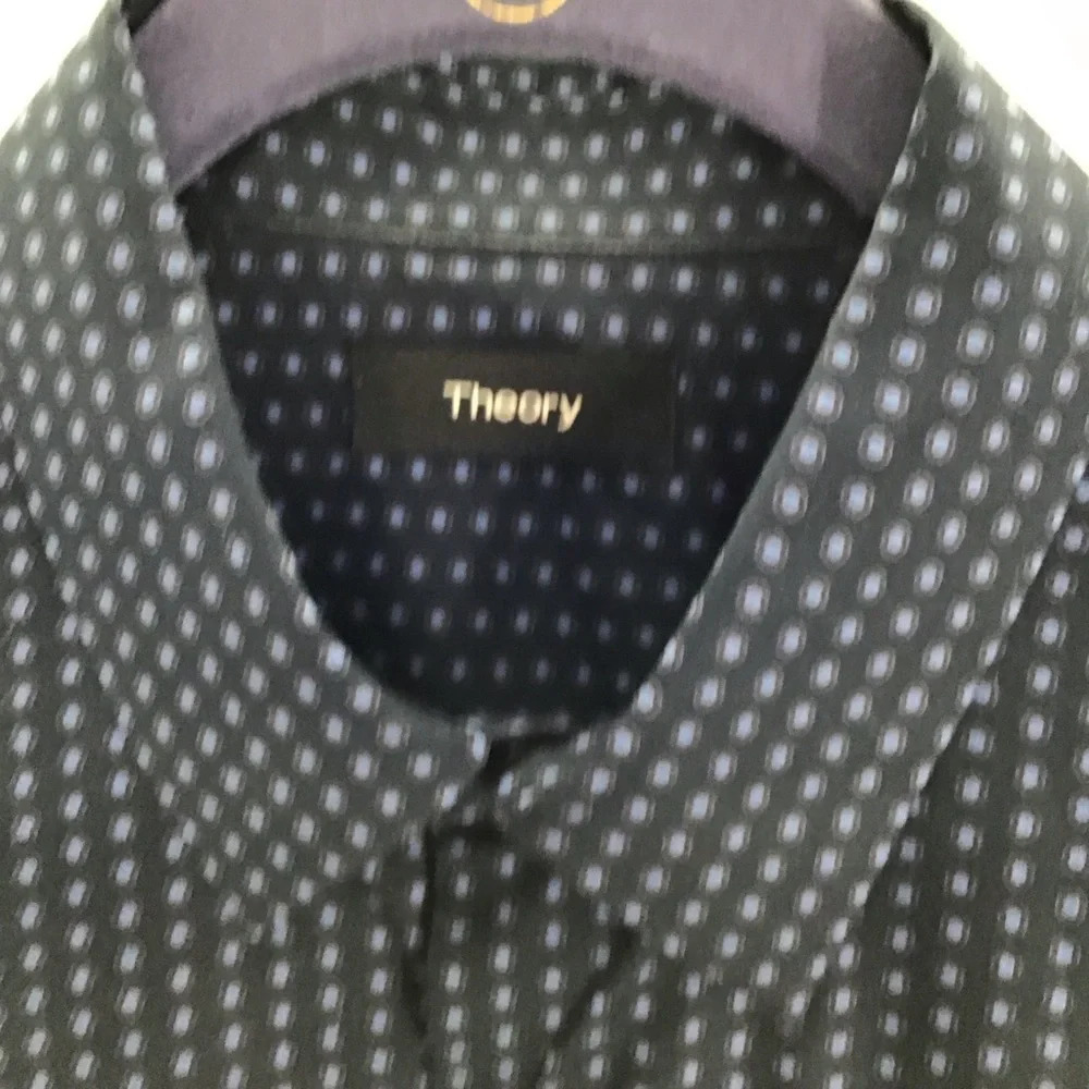 Theory Men’s Classic Casual Long sleeve Button-Down Shirt Polka Dot Navy Size S - Picture 4 of 7
